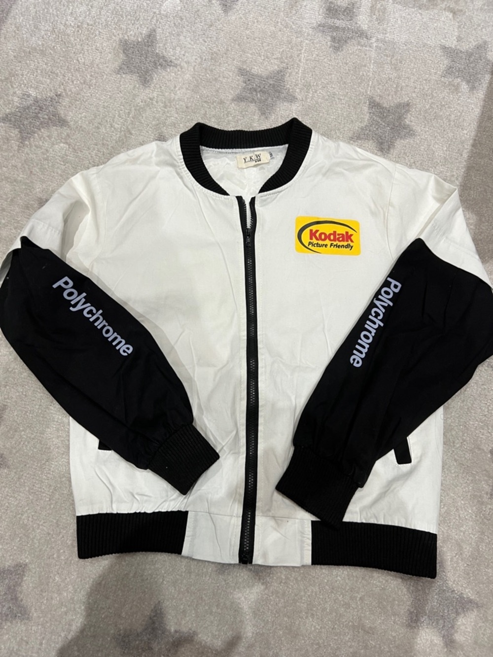 Kodak White and Black Zip Jacket with Yellow Logo Patch